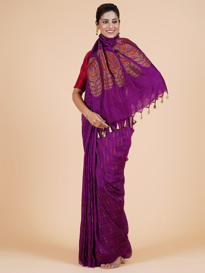 Yogmaya Purple Matka Georgette Sari