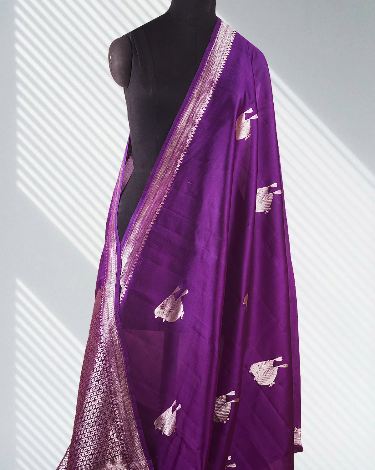 Love Birds Purple Chinya Silk Sari