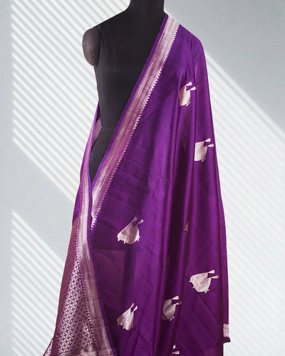 Love Birds Purple Chinya Silk Sari