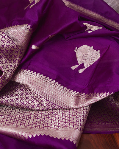 Love Birds Purple Chinya Silk Sari