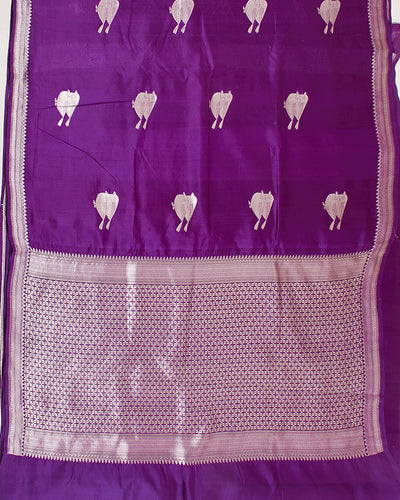Love Birds Purple Chinya Silk Sari