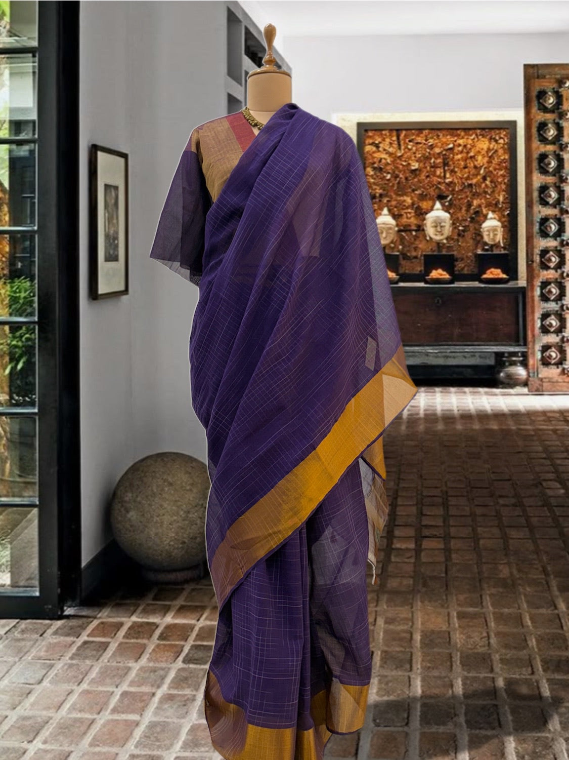 Purple Venkatagiri Cotton Checks Saree