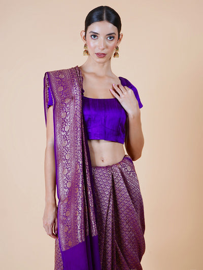 Wanshila Purple Chinon Brocade Saree