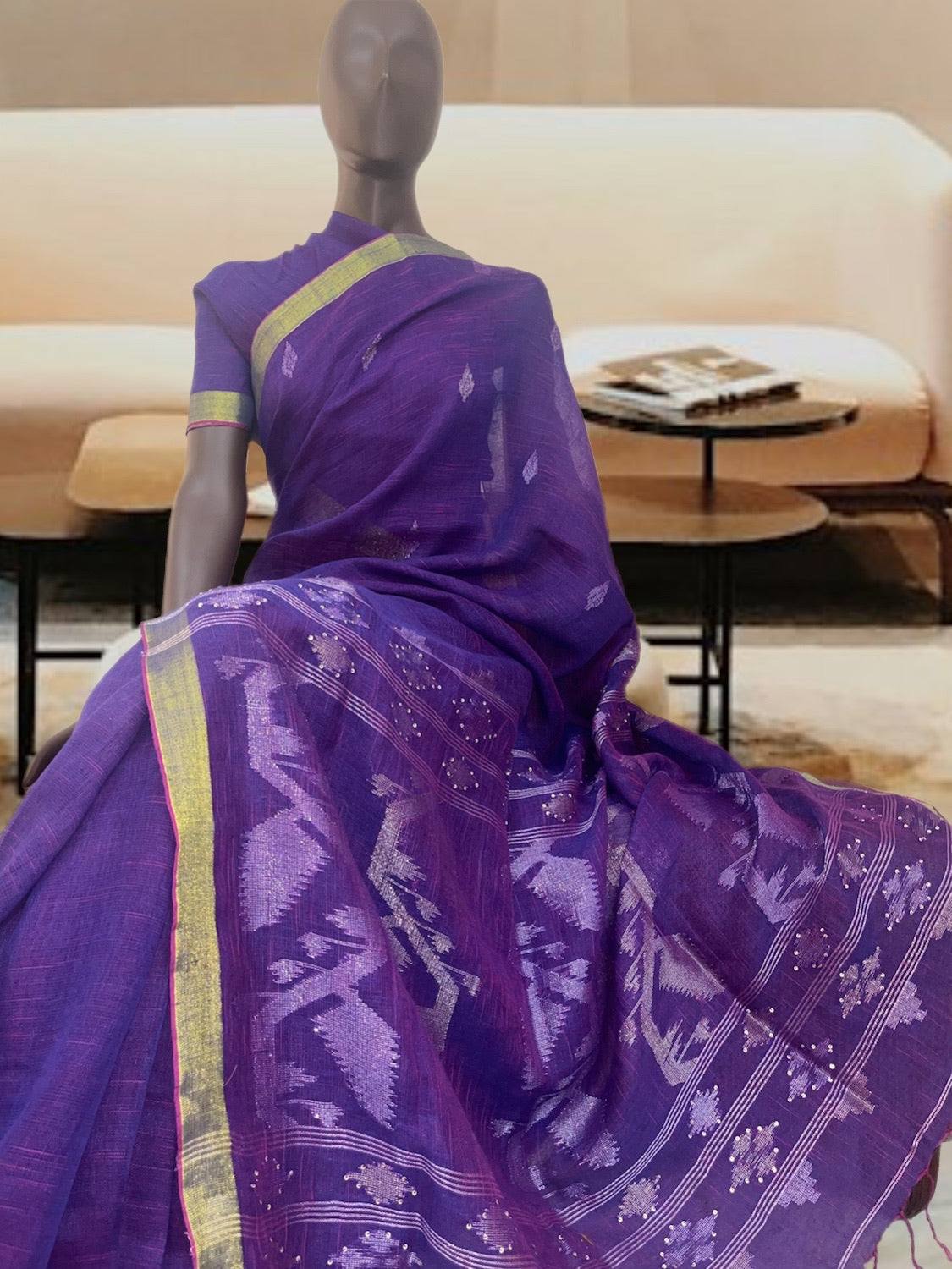 Nandini Cross Colour Purple Linen Saree