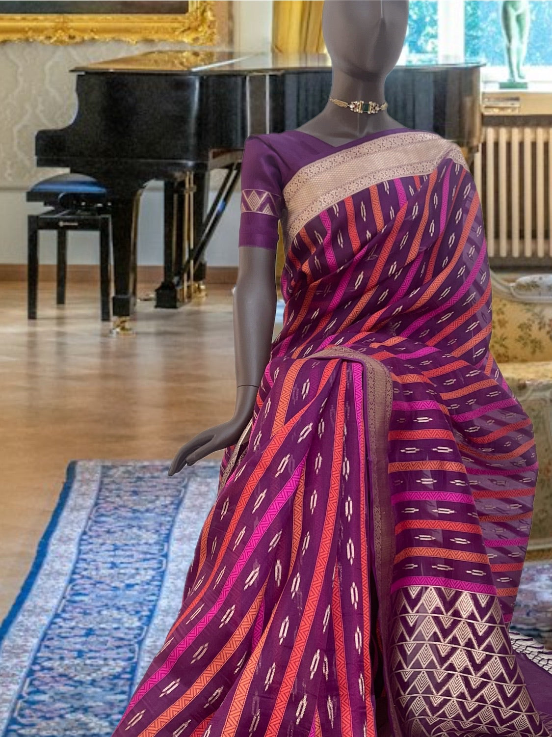 Swirling Merlot Purple Organza Saree
