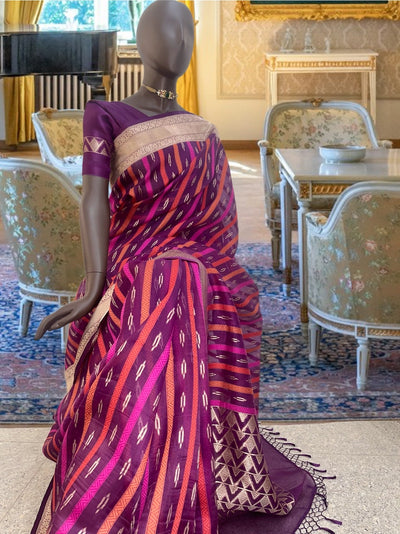 Swirling Merlot Purple Organza Saree