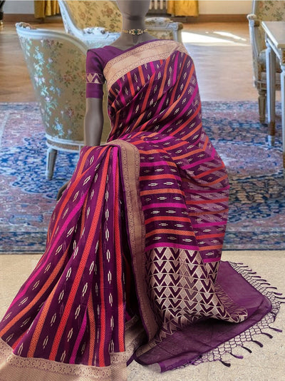 Swirling Merlot Purple Organza Saree