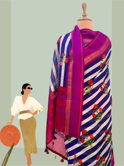 Sombrero Purple Printed Cotton Saree