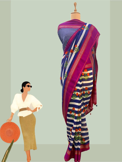 Sombrero Purple Printed Cotton Saree