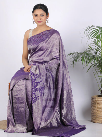St. Tropez Purple Tissue Cutwork Saree