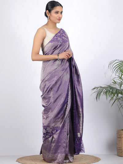 St. Tropez Purple Tissue Cutwork Saree