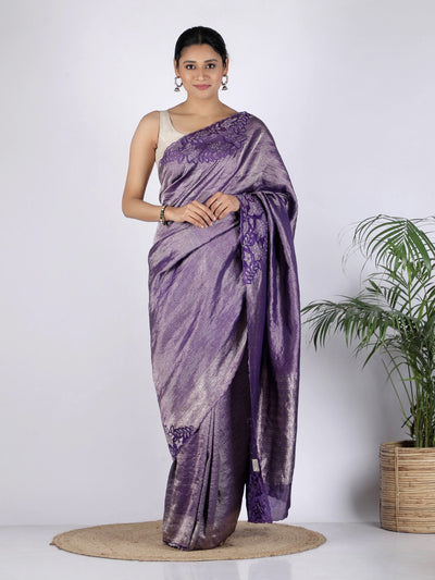 St. Tropez Purple Tissue Cutwork Saree