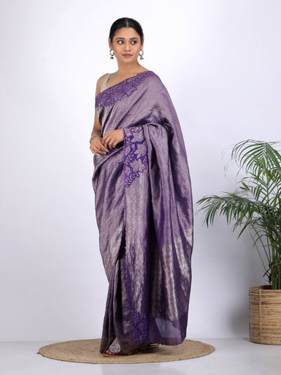 St. Tropez Purple Tissue Cutwork Saree