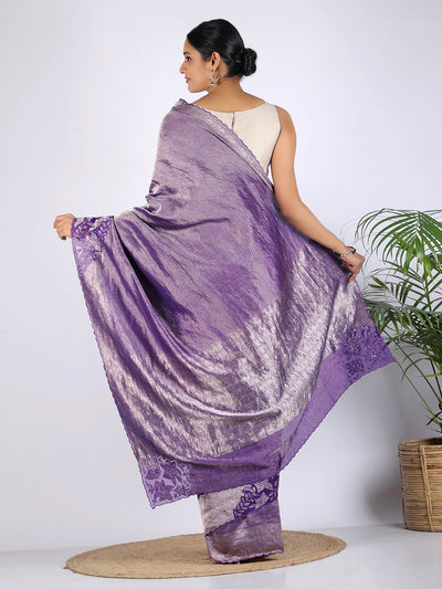 St. Tropez Purple Tissue Cutwork Saree