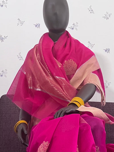 Urvashi Rani Pink Cotton Chanderi Saree