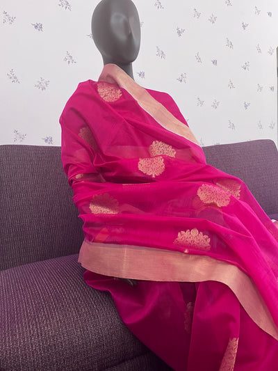 Urvashi Rani Pink Cotton Chanderi Saree