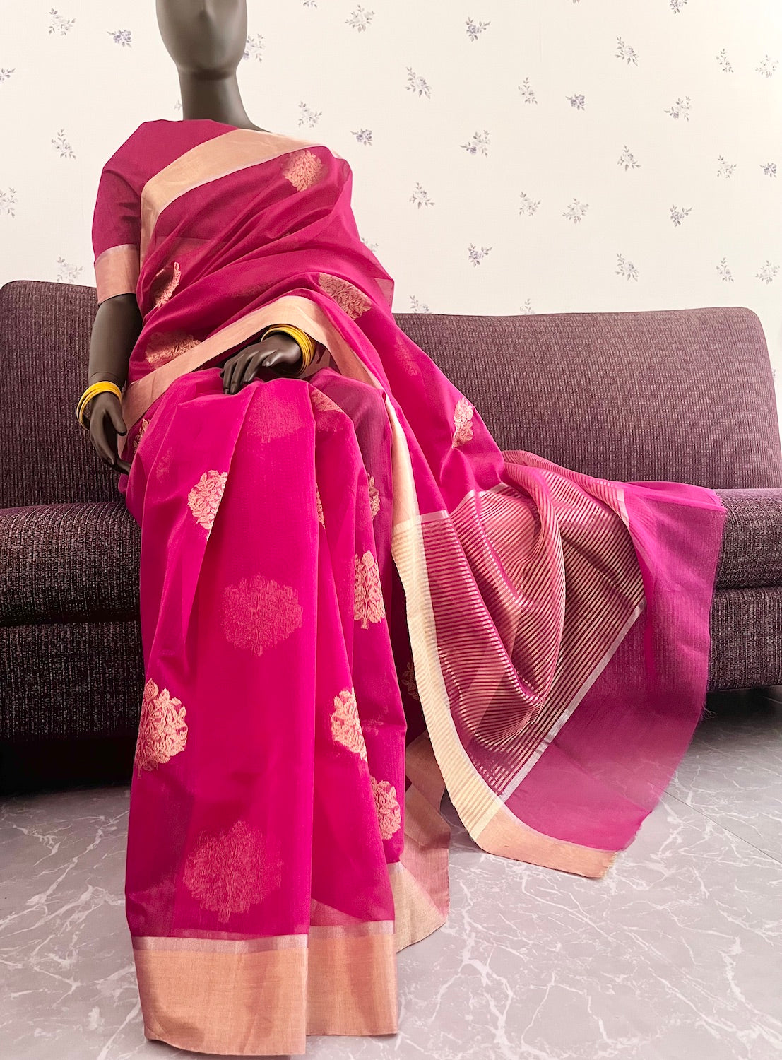 Yamini Rani Pink Cotton Chanderi Saree