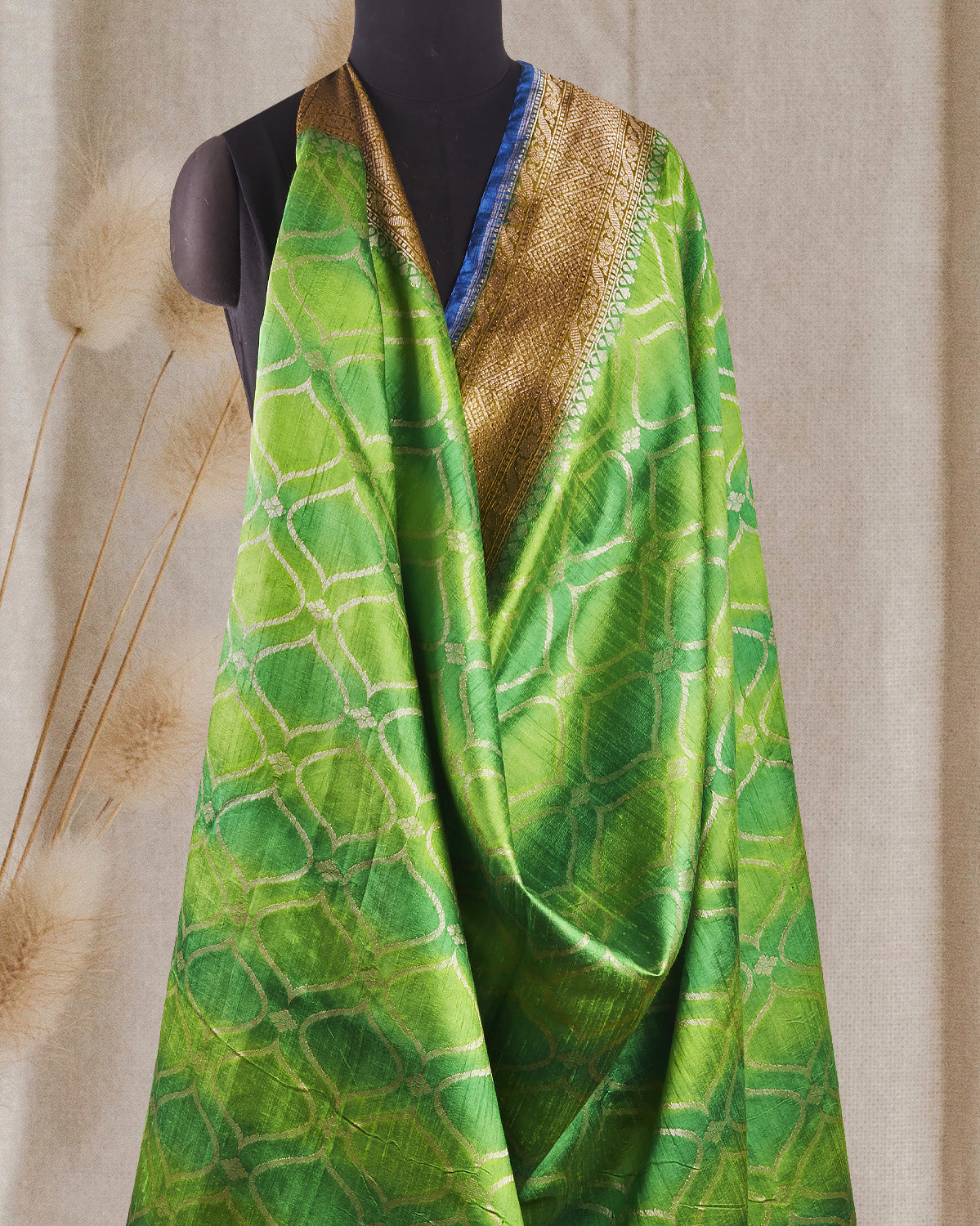Jharokha Green Raw Silk Saree