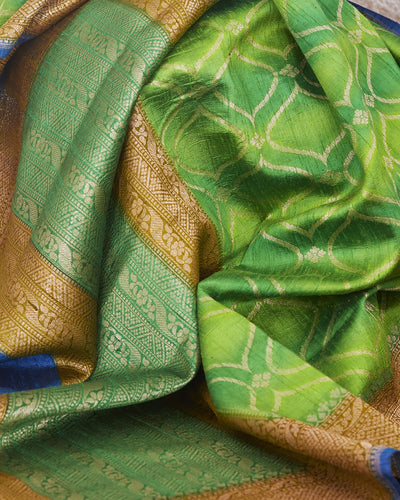 Jharokha Green Raw Silk Saree