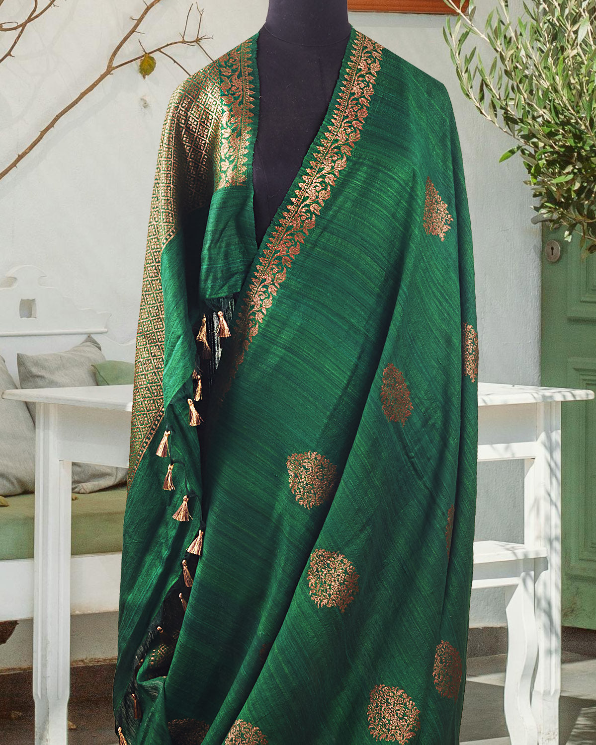 Alpine Green Raw Silk Saree