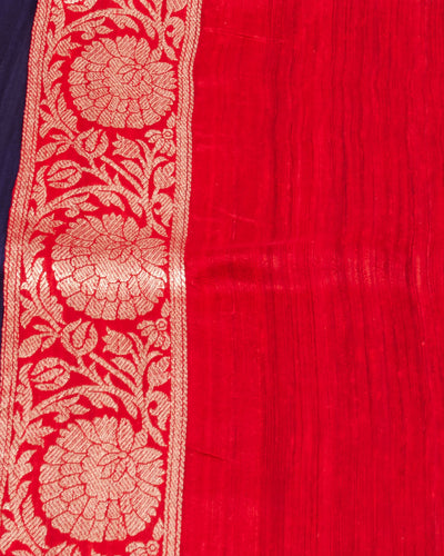 Easavasya Blue & Red Tussar Silk Saree