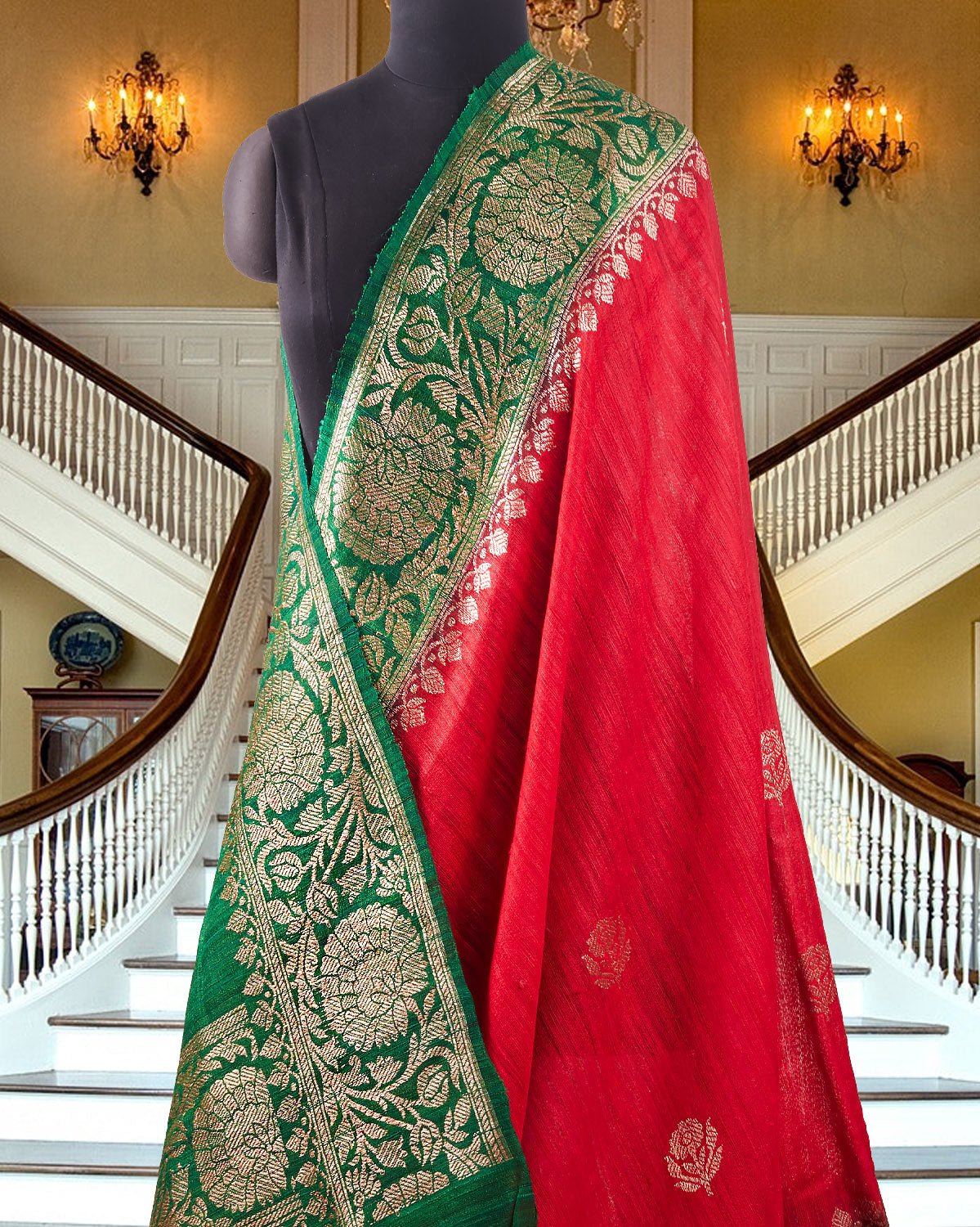 Chitradurga Red & Green Tussar Silk Saree