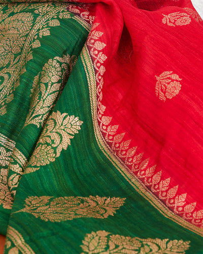 Chitradurga Red & Green Tussar Silk Saree