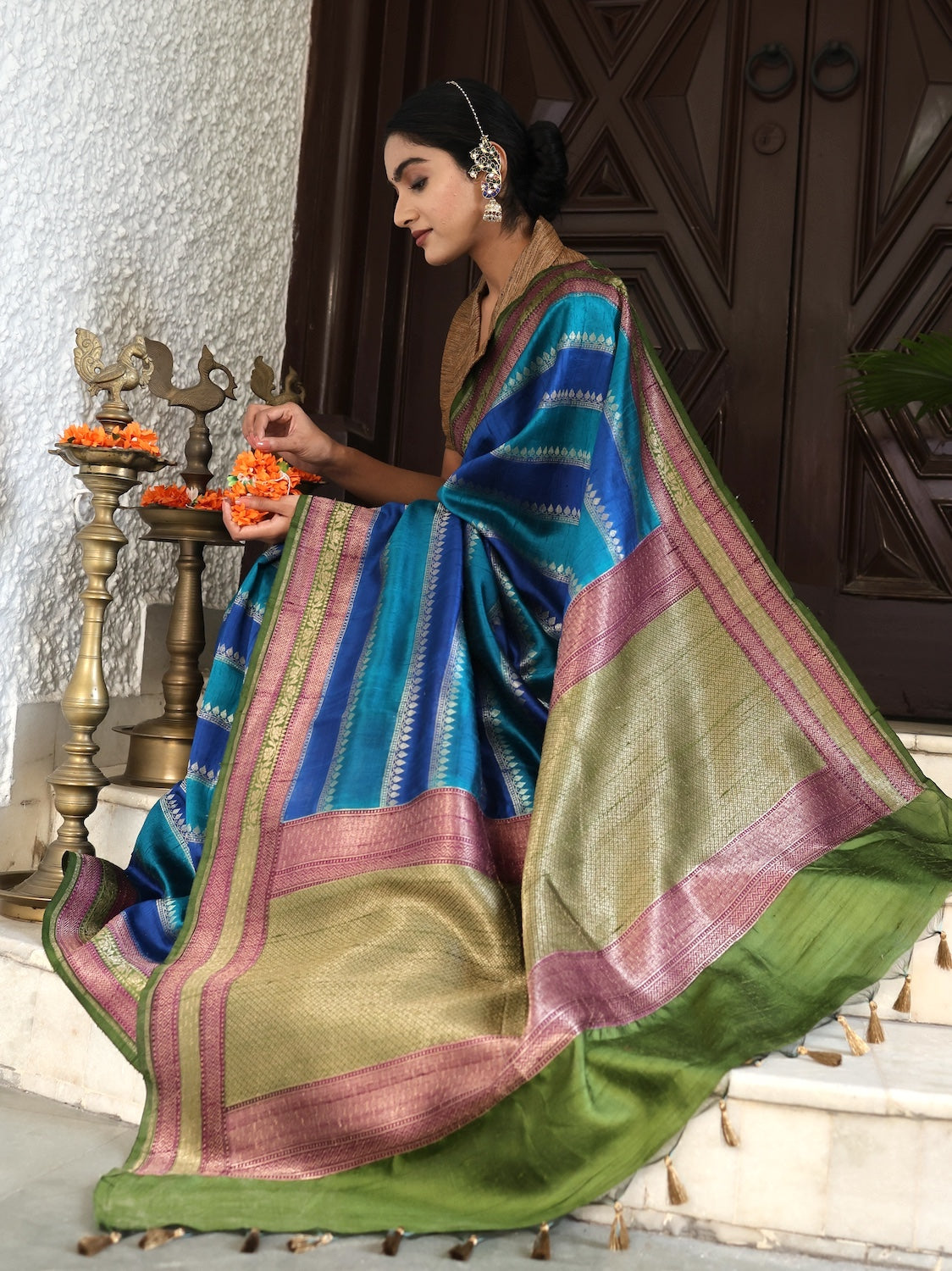Narayanhiti Blue Raw Silk Saree