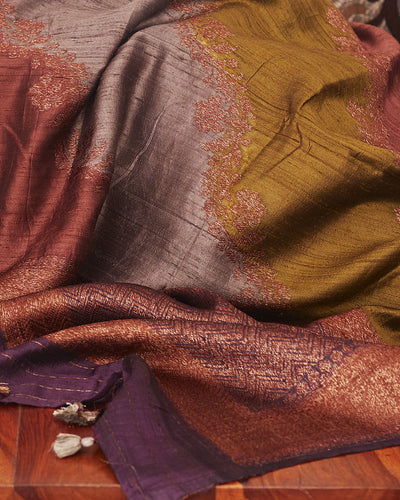 Dhaulagarh Brown Raw Silk Saree
