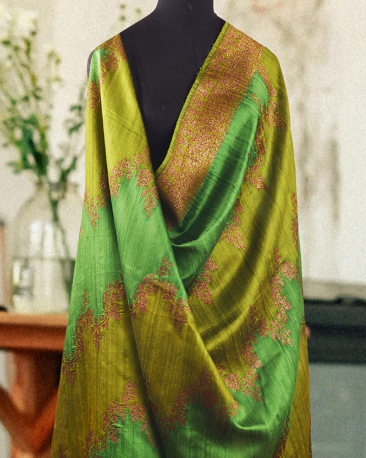 Takshila Green Raw Silk Saree