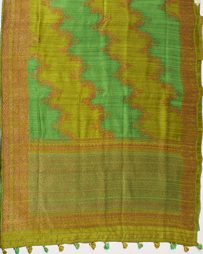 Takshila Green Raw Silk Saree