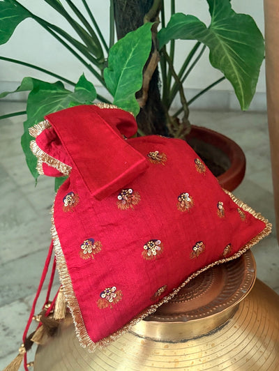 Hibiscus Red Matka Georgette Potli