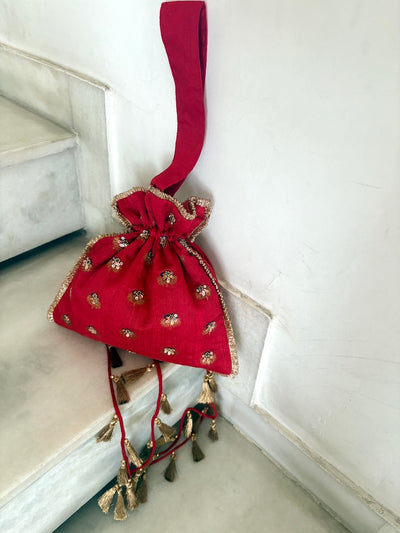 Hibiscus Red Matka Georgette Potli