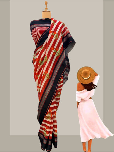 Sunkissed Red Printed Cotton Saree