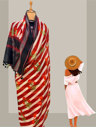 Sunkissed Red Printed Cotton Saree