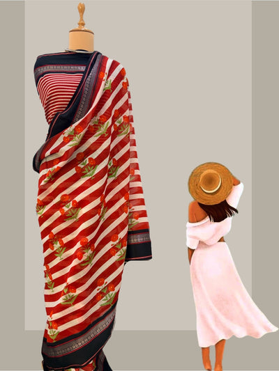 Sunkissed Red Printed Cotton Saree