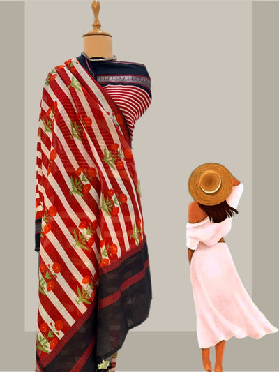 Sunkissed Red Printed Cotton Saree