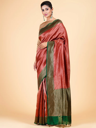 Flaming Forest Red Brocade Silk Sari