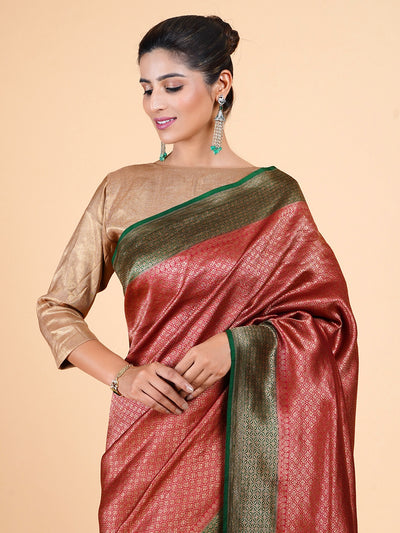 Flaming Forest Red Brocade Silk Sari
