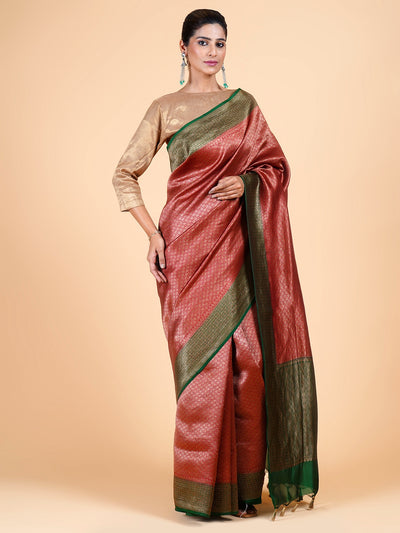 Flaming Forest Red Brocade Silk Sari