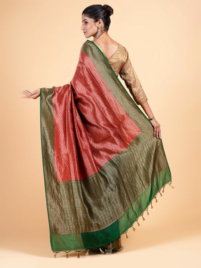 Flaming Forest Red Brocade Silk Sari