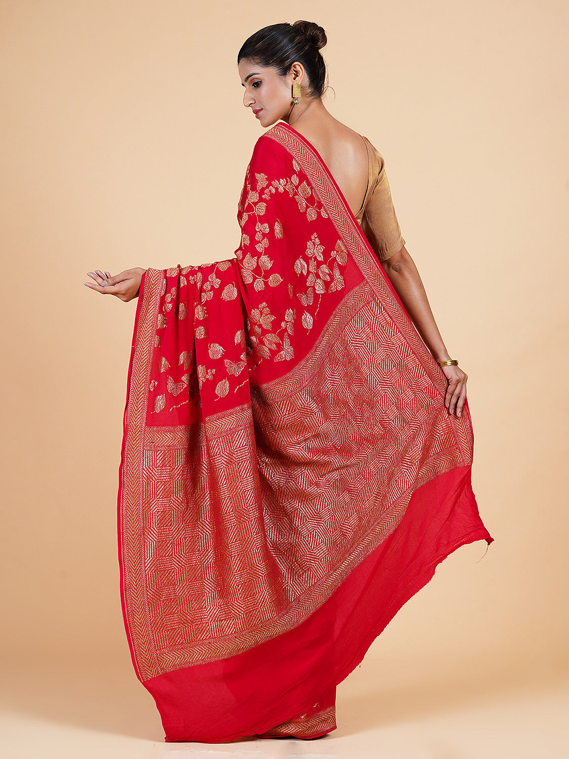 Social Butterfly Red Crepe Georgette Saree