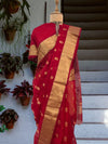 Devika Red Cotton Chanderi Saree