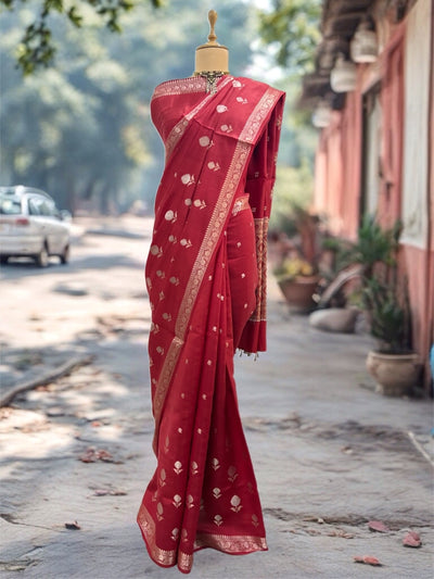 Imara Red Chinya Silk Saree