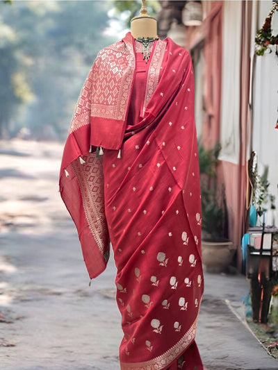 Imara Red Chinya Silk Saree