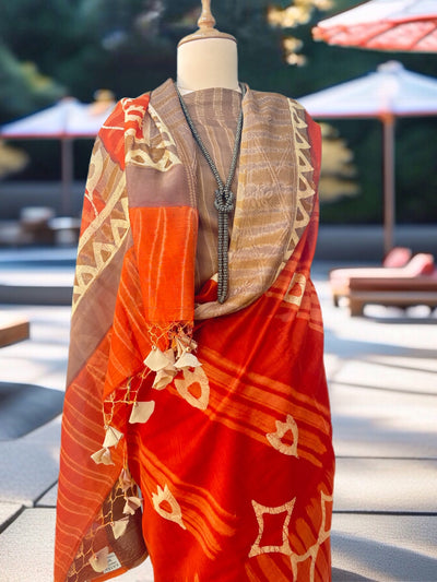 Dilwara Red Cotton Daboo Batik Saree