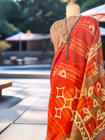 Dilwara Red Cotton Daboo Batik Saree