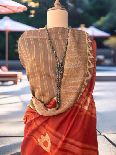 Dilwara Red Cotton Daboo Batik Saree