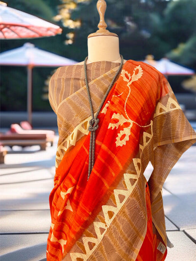 Dilwara Red Cotton Daboo Batik Saree