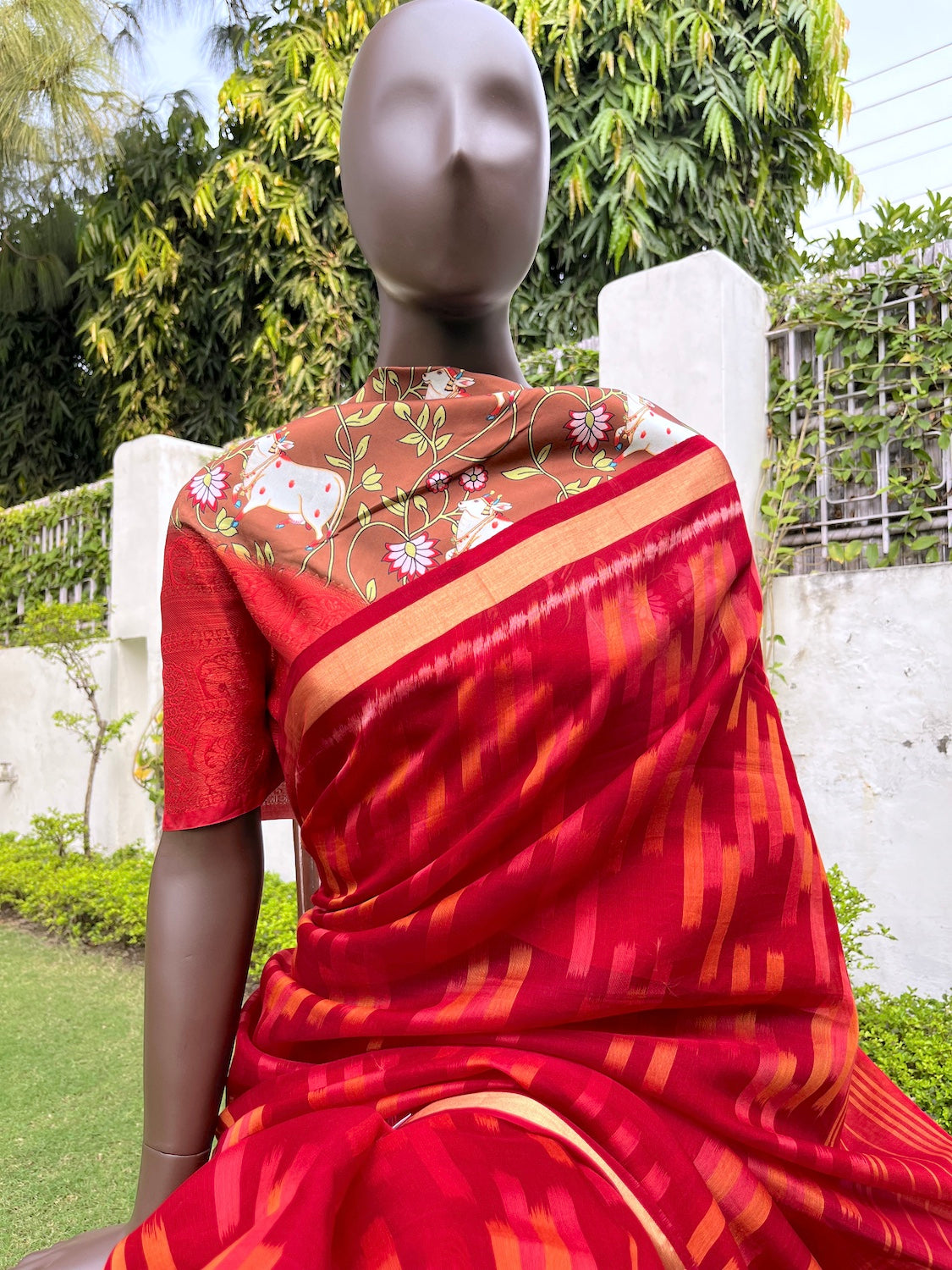 Red Ikat Cotton Saree